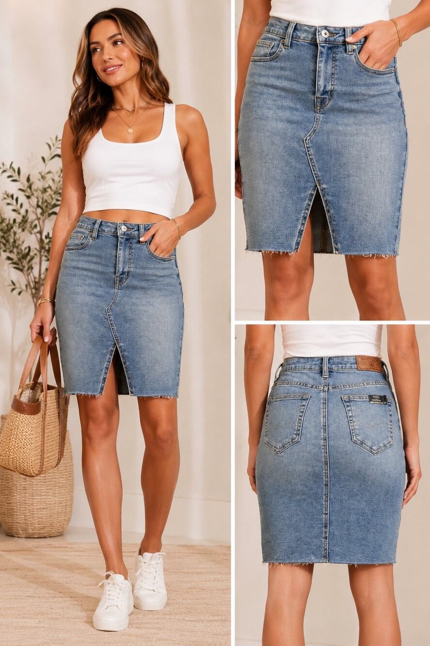 Buffalo David Bitton Sophia Denim Skirt Womens 25 Blue High Rise Frayed NWT
